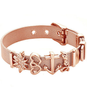 TOGORY Valentine's Day Gift Stainless Steel Mesh Bracelets Love Heart to Heart Charms Brand Bracelet for Woman Man Jewelry