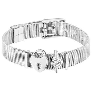 TOGORY Valentine's Day Gift Stainless Steel Mesh Bracelets Love Heart to Heart Charms Brand Bracelet for Woman Man Jewelry