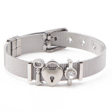 Load image into Gallery viewer, TOGORY Valentine&#39;s Day Gift Stainless Steel Mesh Bracelets Love Heart to Heart Charms Brand Bracelet for Woman Man Jewelry