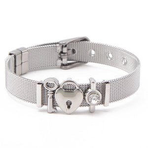 TOGORY Valentine's Day Gift Stainless Steel Mesh Bracelets Love Heart to Heart Charms Brand Bracelet for Woman Man Jewelry