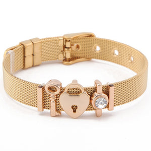 TOGORY Valentine's Day Gift Stainless Steel Mesh Bracelets Love Heart to Heart Charms Brand Bracelet for Woman Man Jewelry