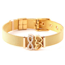 Load image into Gallery viewer, TOGORY Valentine&#39;s Day Gift Stainless Steel Mesh Bracelets Love Heart to Heart Charms Brand Bracelet for Woman Man Jewelry