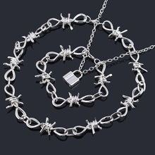 Load image into Gallery viewer, SG Punk Thorns Necklace Padlock Barbed Wire Bramble Lock Rock Chain Bracelet Oorbellen Hip Hop Collar Lady Girl Fashion Jewelry