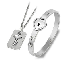 Load image into Gallery viewer, Couple Jewelry Stainless Steel Bracelet Love Heart Lock Bracelets Bangles Silver Key Pendant Necklace for Lover Jewelry Gift