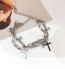 Load image into Gallery viewer, HZ 2019 Cool Lock Cross Punk Rock Chain Adjustable Bracelet Long Chain Silver Alloy Stainless Metal Line for Women Jewelry Party