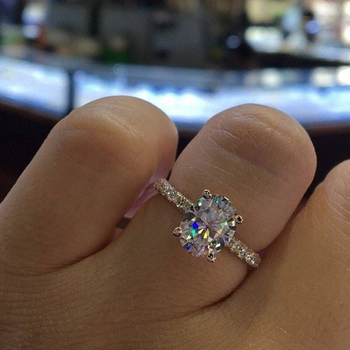 4Colors Princess Luxury Propose Trendy Sparkling Round Cut Zircon Ring Set Women Brilliant Shiny Stone Wedding Rings Teen Girls