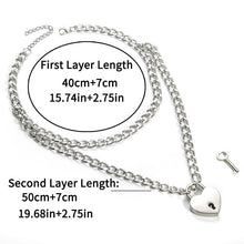 Load image into Gallery viewer, Love heart lock necklace with key women metal padlock chain Necklaces pendant collar 2019 trendy fashion jewelry