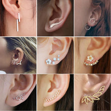Load image into Gallery viewer, SMJEL Bohemian Vintage Earrings Jewelry Leaf Geometric Round Stud Earrings for Women Simple Bar Leaf Earing Ear Climber Girls