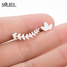 Load image into Gallery viewer, SMJEL Bohemian Vintage Earrings Jewelry Leaf Geometric Round Stud Earrings for Women Simple Bar Leaf Earing Ear Climber Girls