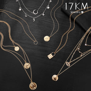 17KM Boho Gold Necklaces Pendants For Women Vintage Y Lock Moon Pearl Star Necklace 2019 Female Collar Choker Fashion Jewelry