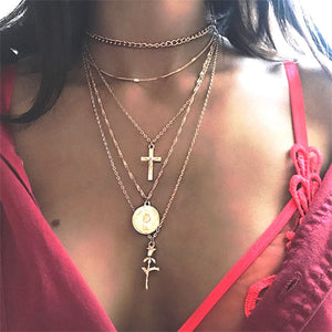 17KM Boho Gold Necklaces Pendants For Women Vintage Y Lock Moon Pearl Star Necklace 2019 Female Collar Choker Fashion Jewelry