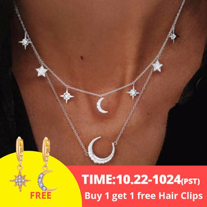 17KM Boho Gold Necklaces Pendants For Women Vintage Y Lock Moon Pearl Star Necklace 2019 Female Collar Choker Fashion Jewelry