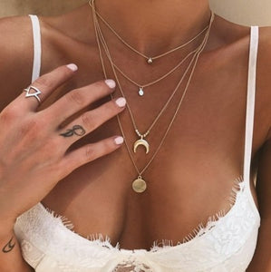17KM Boho Gold Necklaces Pendants For Women Vintage Y Lock Moon Pearl Star Necklace 2019 Female Collar Choker Fashion Jewelry