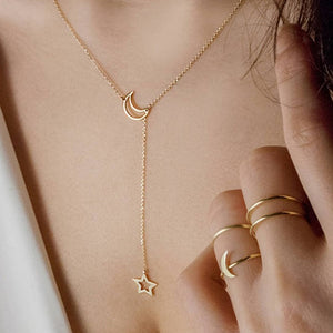 17KM Boho Gold Necklaces Pendants For Women Vintage Y Lock Moon Pearl Star Necklace 2019 Female Collar Choker Fashion Jewelry