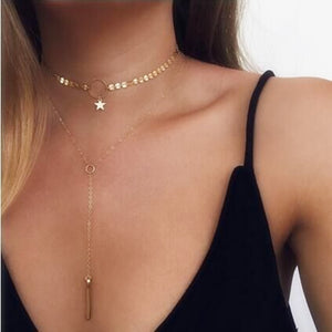 17KM Boho Gold Necklaces Pendants For Women Vintage Y Lock Moon Pearl Star Necklace 2019 Female Collar Choker Fashion Jewelry