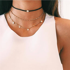 17KM Boho Gold Necklaces Pendants For Women Vintage Y Lock Moon Pearl Star Necklace 2019 Female Collar Choker Fashion Jewelry