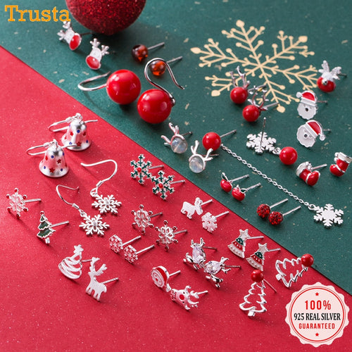 Trusta 2019 100% 925 Real Sterling Silver Fashion Women's Jewelry Sweet Christmas Stud Earring Gift For Girls Teens  Lady DA01