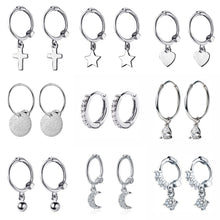 Load image into Gallery viewer, 2019 New Small 925 Sterling Silver Hanging Stud Earrings For Women Star Cross Heart Ball Slice Charm Small Studs Earring XY900
