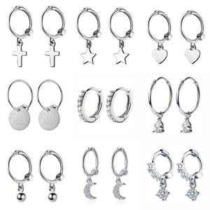 2019 New Small 925 Sterling Silver Hanging Stud Earrings For Women Star Cross Heart Ball Slice Charm Small Studs Earring XY900