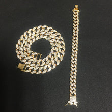 Load image into Gallery viewer, Necklace +Watch+Bracelet Hip Hop Miami Curb Cuban Chain Gold Silver Iced Out Paved Rhinestones CZ Bling Rapper For Men Jewelry