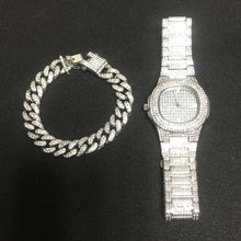 Load image into Gallery viewer, Necklace +Watch+Bracelet Hip Hop Miami Curb Cuban Chain Gold Silver Iced Out Paved Rhinestones CZ Bling Rapper For Men Jewelry