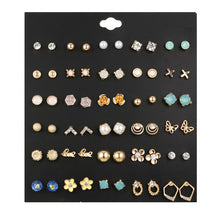 Load image into Gallery viewer, 30Pairs/set Classic Mix Round Ball Bow Elephant Heart Flower Owl Love Pearl Bead Stud Earrings Sets For Women Girl Gifts Jewelry