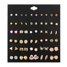 Load image into Gallery viewer, 30Pairs/set Classic Mix Round Ball Bow Elephant Heart Flower Owl Love Pearl Bead Stud Earrings Sets For Women Girl Gifts Jewelry