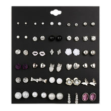 Load image into Gallery viewer, 30Pairs/set Classic Mix Round Ball Bow Elephant Heart Flower Owl Love Pearl Bead Stud Earrings Sets For Women Girl Gifts Jewelry