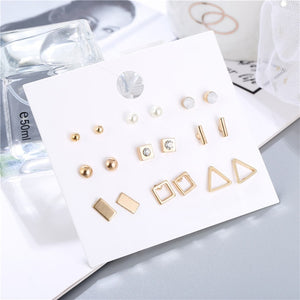 30Pairs/set Classic Mix Round Ball Bow Elephant Heart Flower Owl Love Pearl Bead Stud Earrings Sets For Women Girl Gifts Jewelry