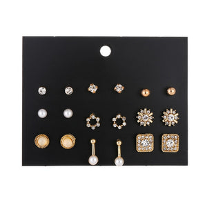 30Pairs/set Classic Mix Round Ball Bow Elephant Heart Flower Owl Love Pearl Bead Stud Earrings Sets For Women Girl Gifts Jewelry