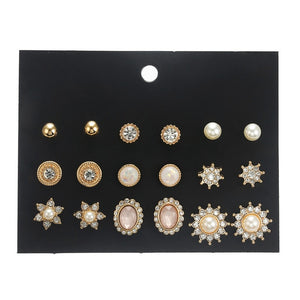 30Pairs/set Classic Mix Round Ball Bow Elephant Heart Flower Owl Love Pearl Bead Stud Earrings Sets For Women Girl Gifts Jewelry