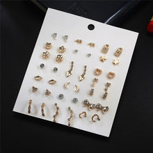 Load image into Gallery viewer, 30Pairs/set Classic Mix Round Ball Bow Elephant Heart Flower Owl Love Pearl Bead Stud Earrings Sets For Women Girl Gifts Jewelry