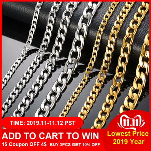 Silver Gold Filled Solid Necklace Curb Chains Link Men Choker Stainless Steel Male Female Accessories Fashion