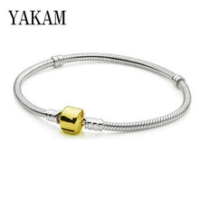 Load image into Gallery viewer, Fit Original Pandora Pulseira Charms Bracelet Black Heart Enamel Gold Clear CZ Beads Snake Base Chain for Women Jewelry DIY Gift