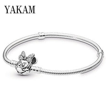 Load image into Gallery viewer, Fit Original Pandora Pulseira Charms Bracelet Black Heart Enamel Gold Clear CZ Beads Snake Base Chain for Women Jewelry DIY Gift