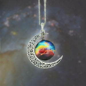 Universe Starry Sky moon Jewelry Stainless Steel Silver Color NecklaceTime Gem Pendant Necklace Women/Men Gift Crystal Necklaces