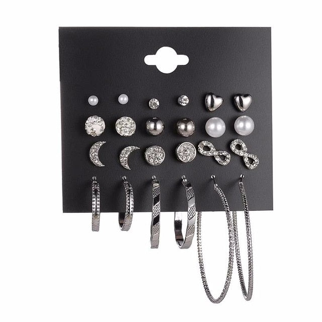 12 double Fashion Earrings New Moon Star Geometric Earrings Women 2019 Hanging Dangle Earring Set Earing Modern Gift Jewelry