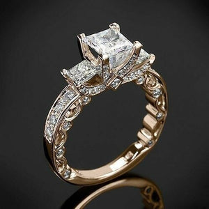 14K Gold Princess Diamond 2 Carat Ring for Women Wedding Bizuteria pure Gemstone White Square Diamond Ring Box Jewelry females