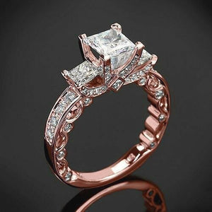 14K Gold Princess Diamond 2 Carat Ring for Women Wedding Bizuteria pure Gemstone White Square Diamond Ring Box Jewelry females