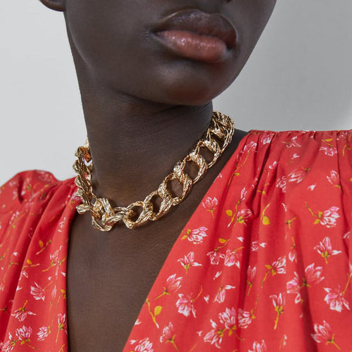 JUST FEEL ZA Chain Necklace Chokers For Women Gold Color Geometric Circles Pendant Necklaces Boho Maxi Statement Party Jewelry