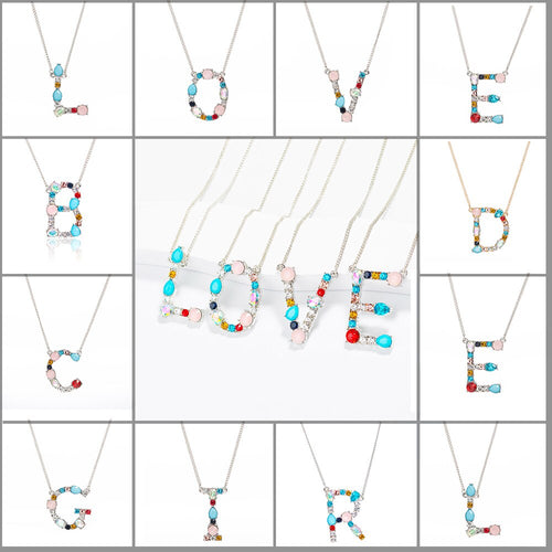 Unique Design Colorful Stone Letter Necklace for Women Girl Chain Personalized joker Necklace with Stone Decoration Gift  D305