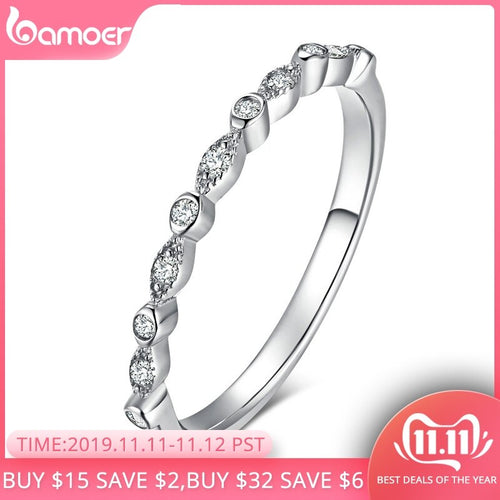 BAMOER Authentic 925 Sterling Silver Dazzling AAA Zirconia Stackable Ring for Women Wedding Jewelry Girlfriend Gift SCR084