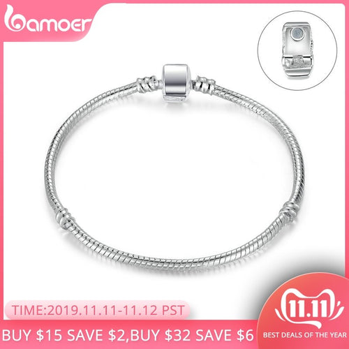 BAMOER High Quality Wholesale Silver Color Basic Snake Chain Magnet Clasp for Charm Bracelet Beads & Jewelry Making PA9010