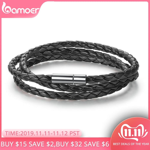 BAMOER 6 Color Wholesale Long Chain Adjustable Magnet Buckle Unisex Leather Bracelets for Women and Men Fashion Jewelry PI0063
