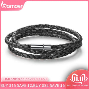 BAMOER 6 Color Wholesale Long Chain Adjustable Magnet Buckle Unisex Leather Bracelets for Women and Men Fashion Jewelry PI0063