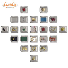 Load image into Gallery viewer, Hapiship 9mm Width Original Daisy Heart Flower Butterfly Cross Green Italian Charm Bracelet Stainless Steel Jewelry Making DJ01