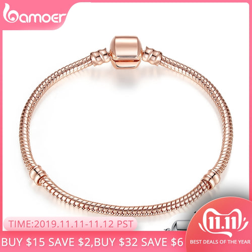 BAMOER Rose Gold Color & Silver Snake Chain Bracelets DIY Bracelet Jewelry 16CM-23CM 8 Size Choice PA9007