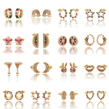 Load image into Gallery viewer, INS Rainbow zircon Stud Earrings jewelry for Women gold cz Earrings star love smile circle flower Earrings best gift