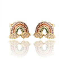 Load image into Gallery viewer, INS Rainbow zircon Stud Earrings jewelry for Women gold cz Earrings star love smile circle flower Earrings best gift