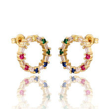 Load image into Gallery viewer, INS Rainbow zircon Stud Earrings jewelry for Women gold cz Earrings star love smile circle flower Earrings best gift